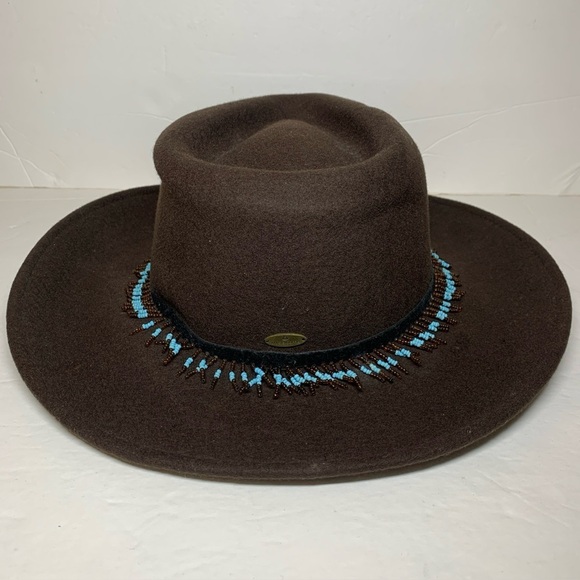 Liz Claiborne Chocolate Brown Wide Brim Hat Fedora Beaded Strap main image 9